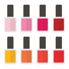 Colorful nail lacquer set, collection. Vector flat design illustration.