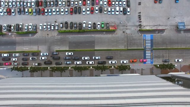 aerial top view of parking lot on the ground, High quality footage 4K 30fps