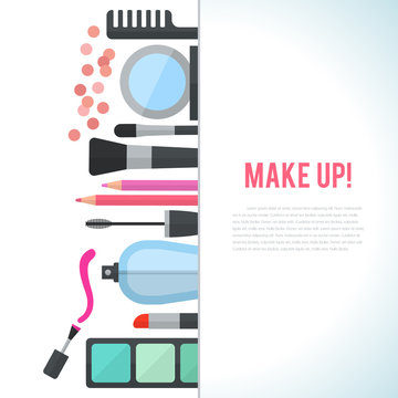 Make up concept flat illustration with cosmetics