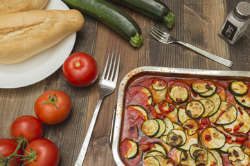 calabacin gratinado, al horno,con tomates