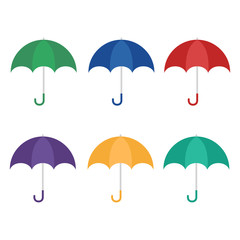 Set of six colorful umbrella. Vector illustration.