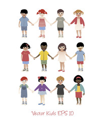 Set of little kids isolated holding hands