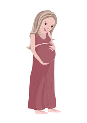 Pregnant woman looking at her belly