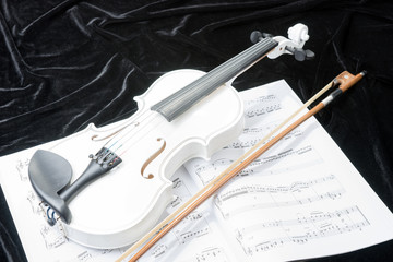 Fototapeta premium White violin isolated on black background with notes