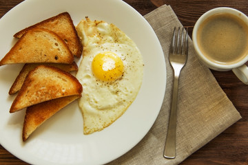 fried eggs with toast and coffee