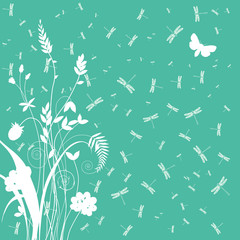 The background image is a square of meadow flowers and herbs