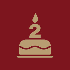 The birthday cake with candles in the form of number 2 icon. Birthday symbol. Flat