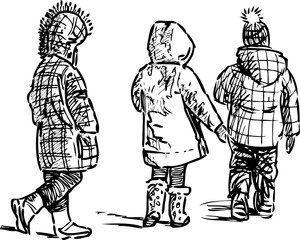 sketch of the walking kids