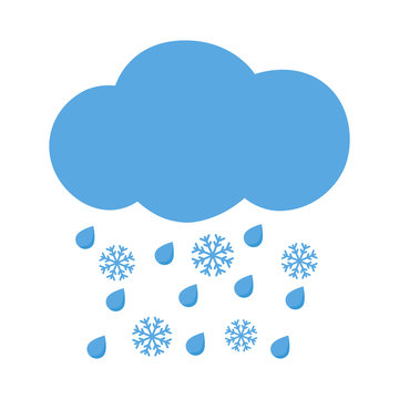 Icon cloud with rain drops and snowflakes. Vector illustration.