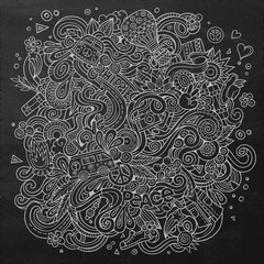 Cartoon hand-drawn doodles hippie illustration