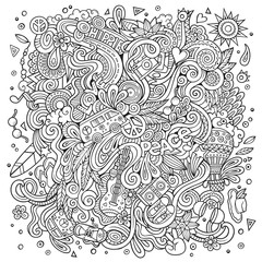 Cartoon hand-drawn doodles hippie illustration