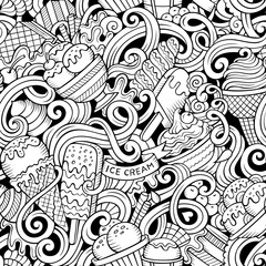 Cartoon hand-drawn ice cream doodles seamless pattern