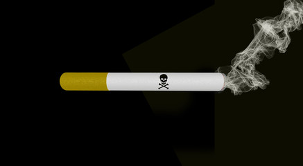 smoking cigarette with death sign on black background