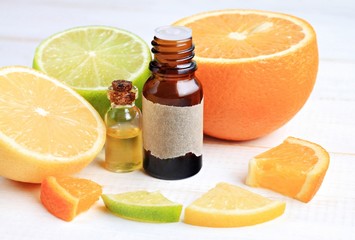 Citrus essential oils. Lemon, lime, orange, cosmetic use
