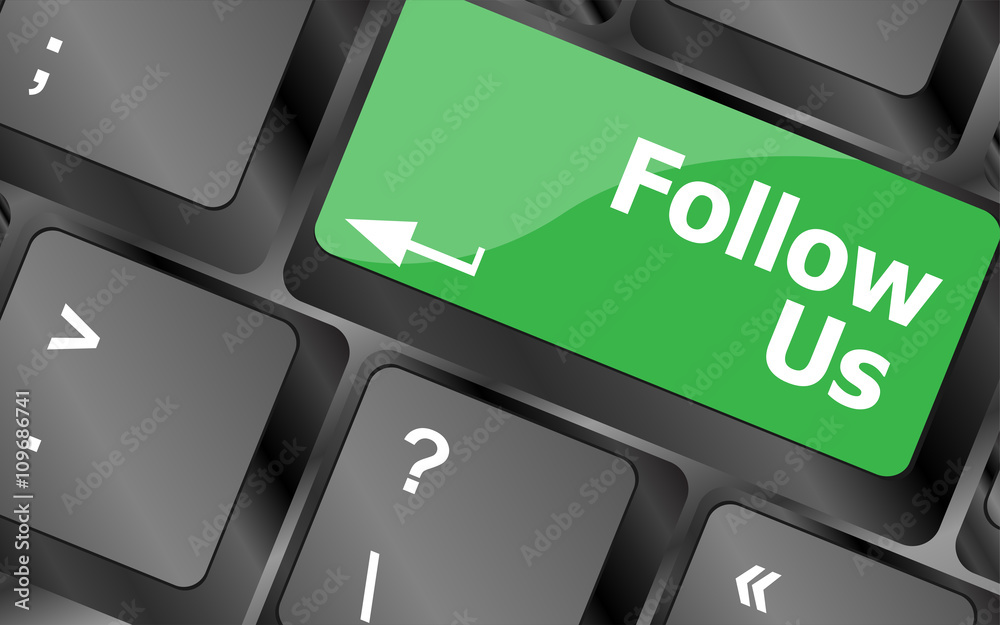 Poster social media concept: keyboard with follow us button. keyboard keys icon button vector. keyboard ico