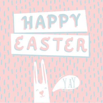 Happy Easter. Trendy pink card with bunny