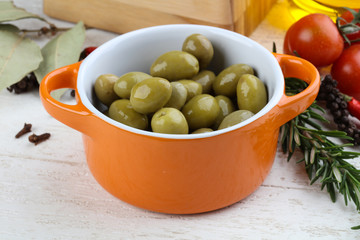 Green olives in the bowl
