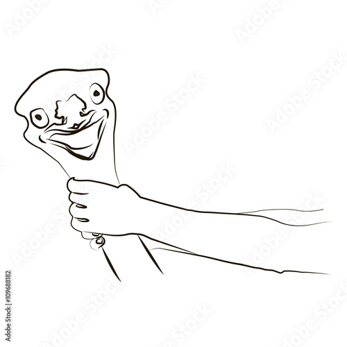 "A cartoon hand grabs a man's neck and chokes." Stock image and royalty