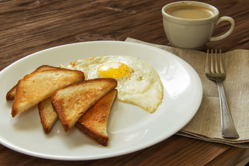 fried eggs with toast and coffee
