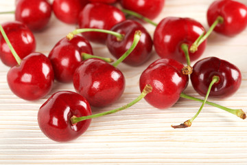 cherry on wooden background