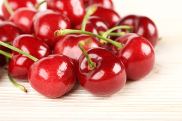 cherry on wooden background