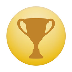 Trophy cup icon on a golden round frame. Winning champions cup sign isolated on white background. Vector illustration.