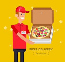 Obrazy na Szkle  kreskówka dostarczający pizzę facet