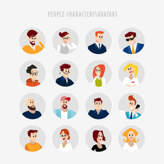 Fototapeta premium Vector flat people portraits. Smiling human icon. Human avatar. Simple cute characters. Cute friendly people. Profession icon.