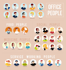 Vector flat profession characters. Human icon. Profession icon. Friendly people icon. Woman icon. Lady icon. Man icon. Girl icon. Boy icon. Icon set. 