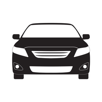 Car front icon. Vector black vehicle silhouette isolated on white background.