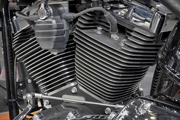 Detail of air cooled engine of motorcycle.