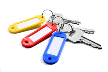 three keys with color tags