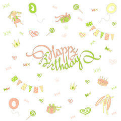 Fototapeta na wymiar Card happy birthday doodle style.
