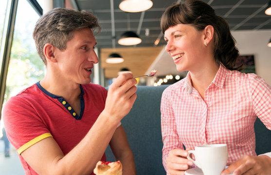 young couple in the cafe