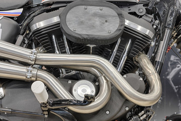 Detail of V-twin engines of motorcycle