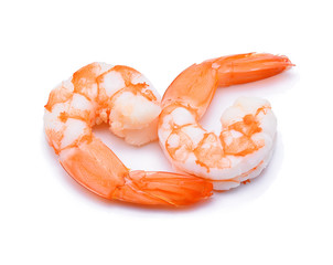 Cooked shrimps isolated on white background.