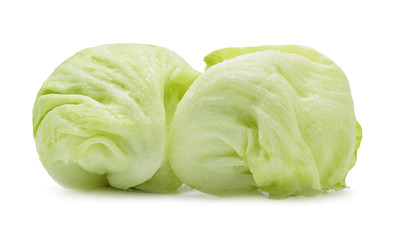 Green Iceberg lettuce on white background.