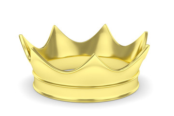 Simple golden royal crown on white. 3D rendering.