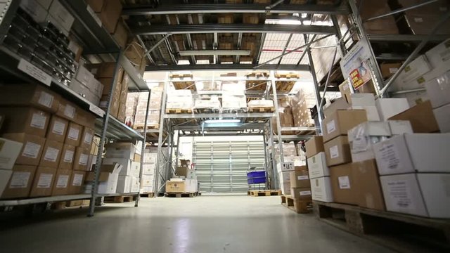 Indoor warehouse with boxes
