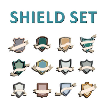 Vector Colorful Shields and ribbons 