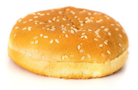 Close up of hamburger bun isolated on white background