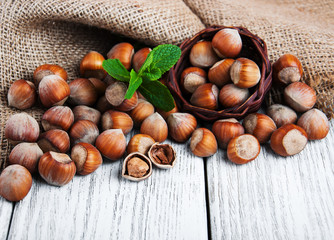 Basket with hazelnuts