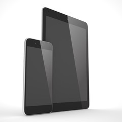 Tablet and smartphone on a white. 3d rendering.