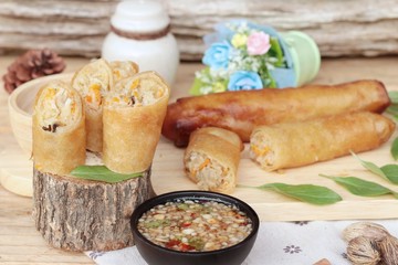 Fried spring rolls traditional for appetizer food.