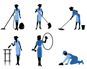 Fototapeta na wymiar Six cleaning workers