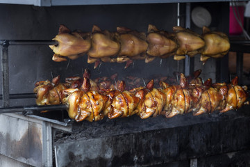 Barbequed chicken at the street food market in Thailand