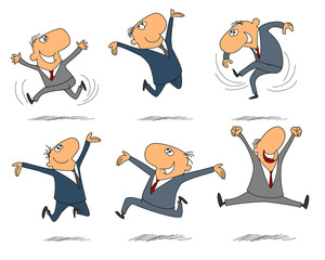 Six jumping businessmen