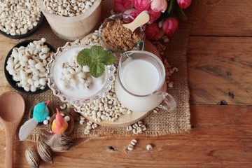 Cooked millet seeds with milk and sugar.