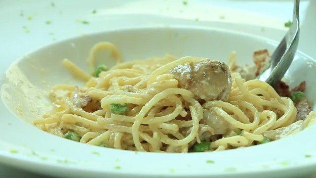 Eating Nuddle meal for breakfast
