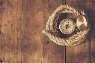 compass and rope. explorer and adventure concept